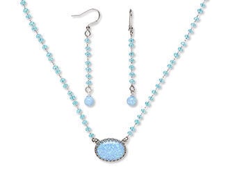 Design Idea P D 2 5  - light blue beaded necklace with a manmade opal cabochon pendant and matching earrings
