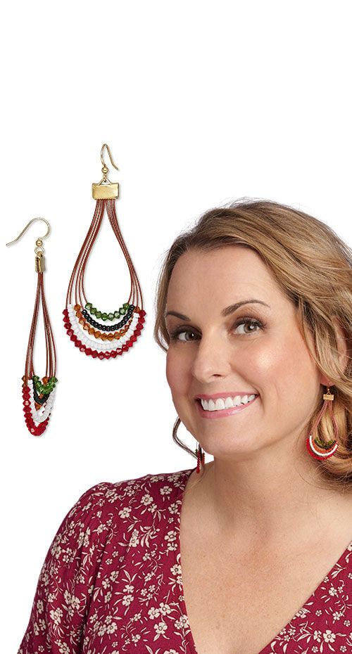 Model wearing a bracelet and earrings with Accu-Flex beading wire