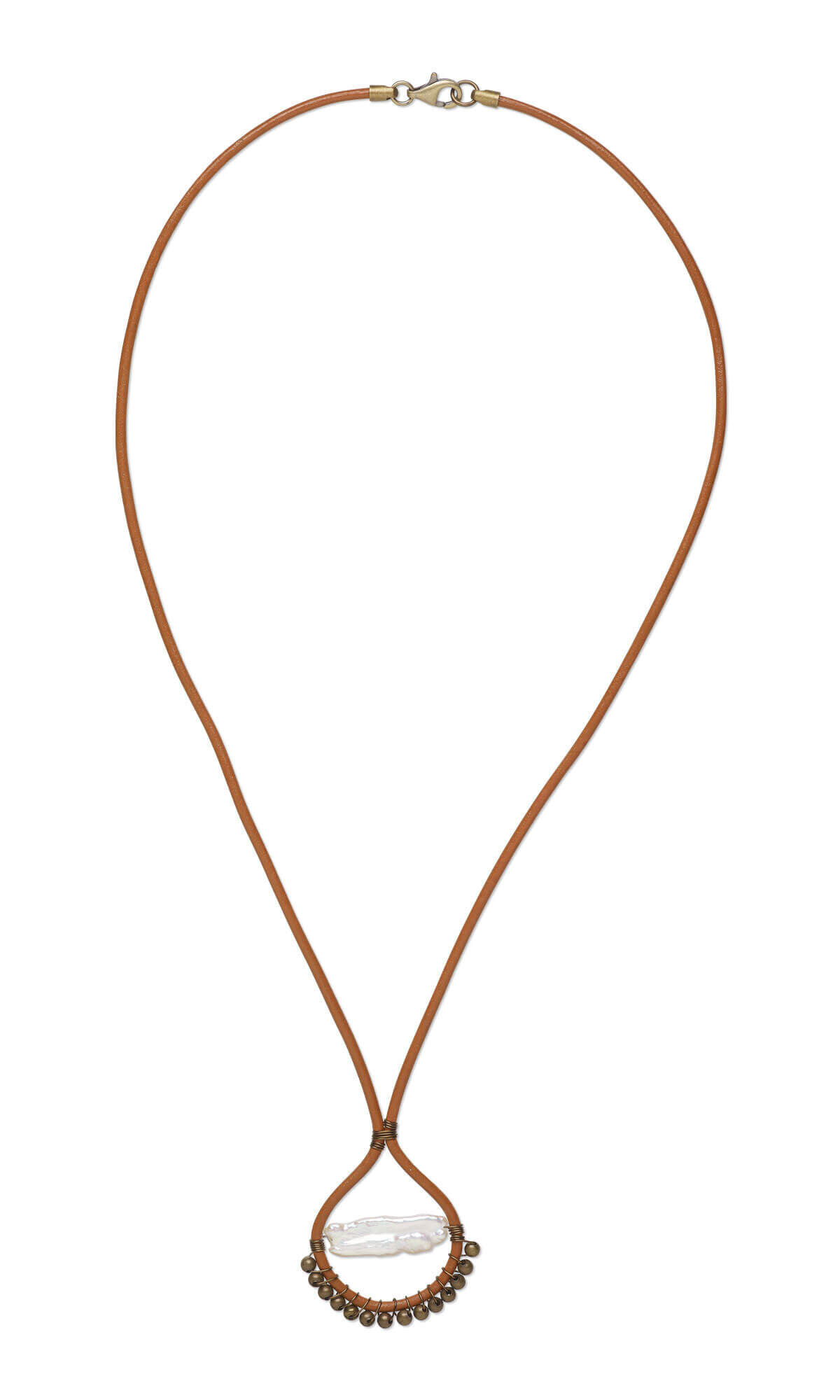 Design Idea M G 2 K Single-Strand Necklace with Cultured Freshwater Pearl, Antique Brass-Plated Brass Beads and Leather Cord