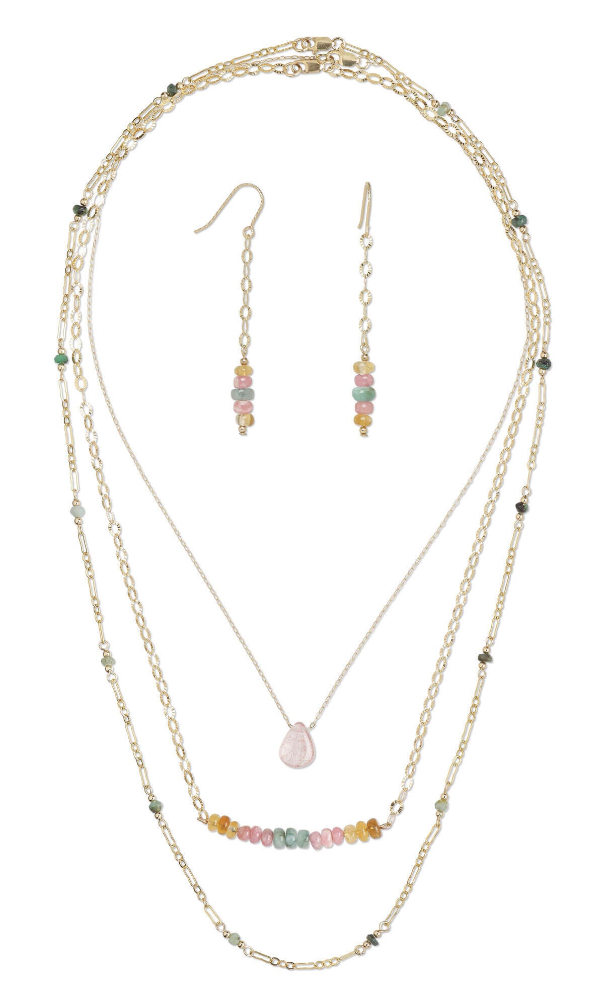 Design Idea P F 2 D Strawberry quartz gold-filled necklace and earring set