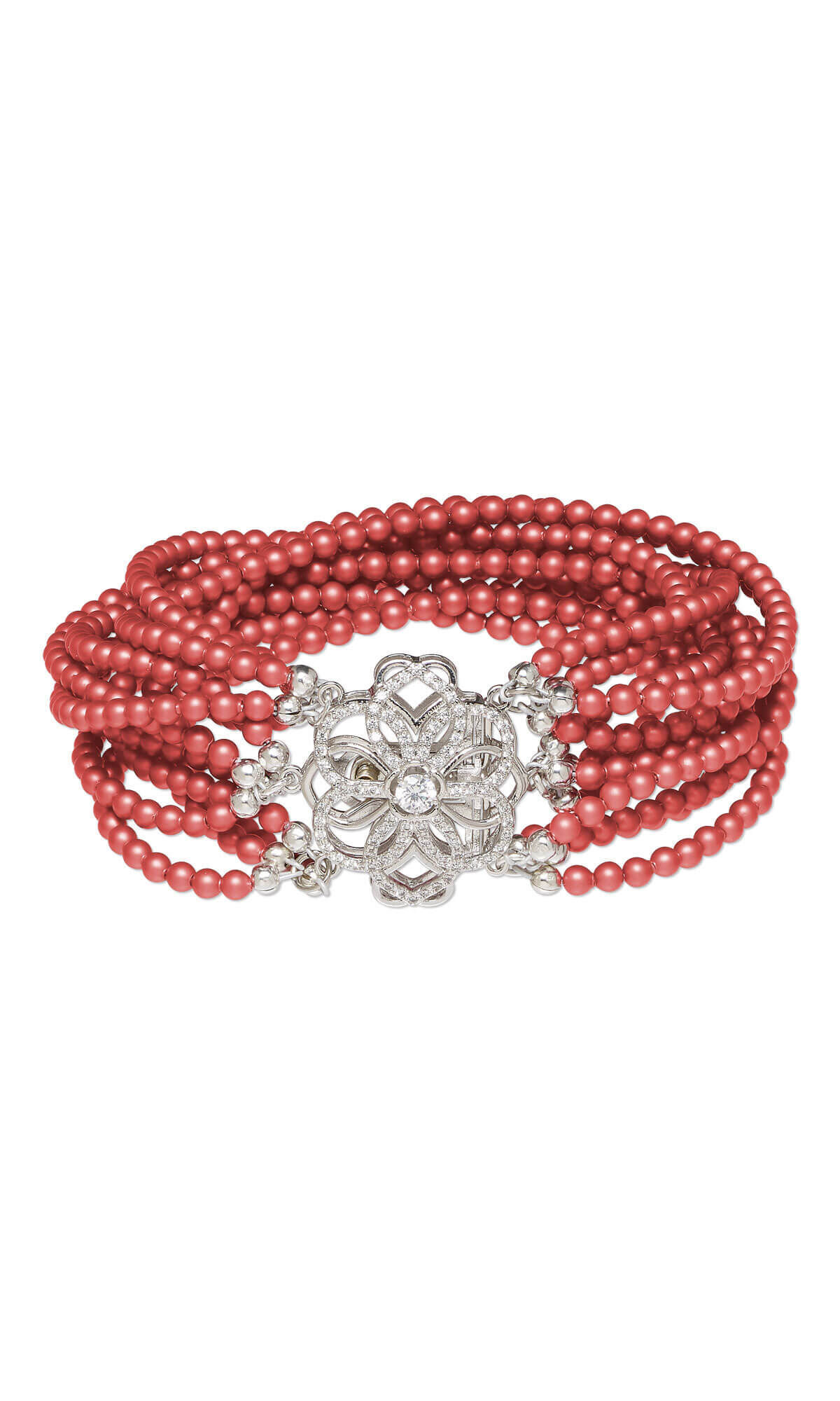 Design Idea N N 2 G multi-strand bracelet with rouge crystal passions pearls open flower clasp
