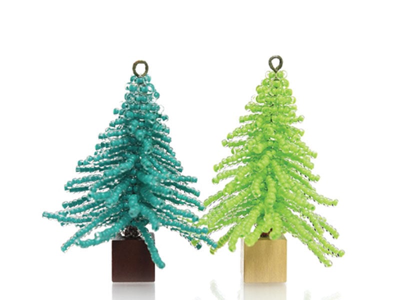 Two Ornaments that look like trees made with Preciosa Seed Beads