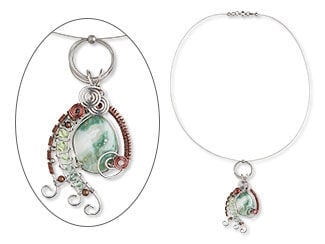 An image of wire wrapped tree agate cabochon 
