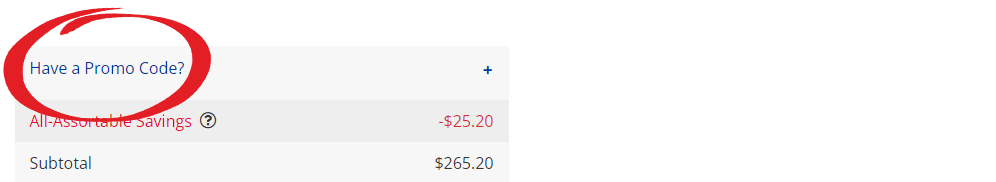 Step 1 Screenshot showing to click on "Have a Promo Code?" in your shopping cart