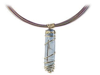 Wire-wrapped stone on cord