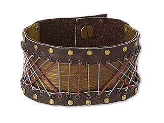 Design Idea J A 3 E - Wide beaded bracelet with gemstones, Jeweler's Bronze Sheet, Leather and Cord