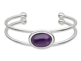 Design Idea E 8 5 R - Silver cuff bracelet features two bands joined by an oval amethyst cabochon in a silver setting.