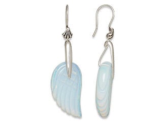 Design Idea L A 3 V - Earrings have an elongated silver bail holding a wing-shaped pale blue sea "opal" component