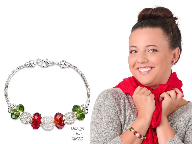 Model wearing a bracelet made with large hole beads