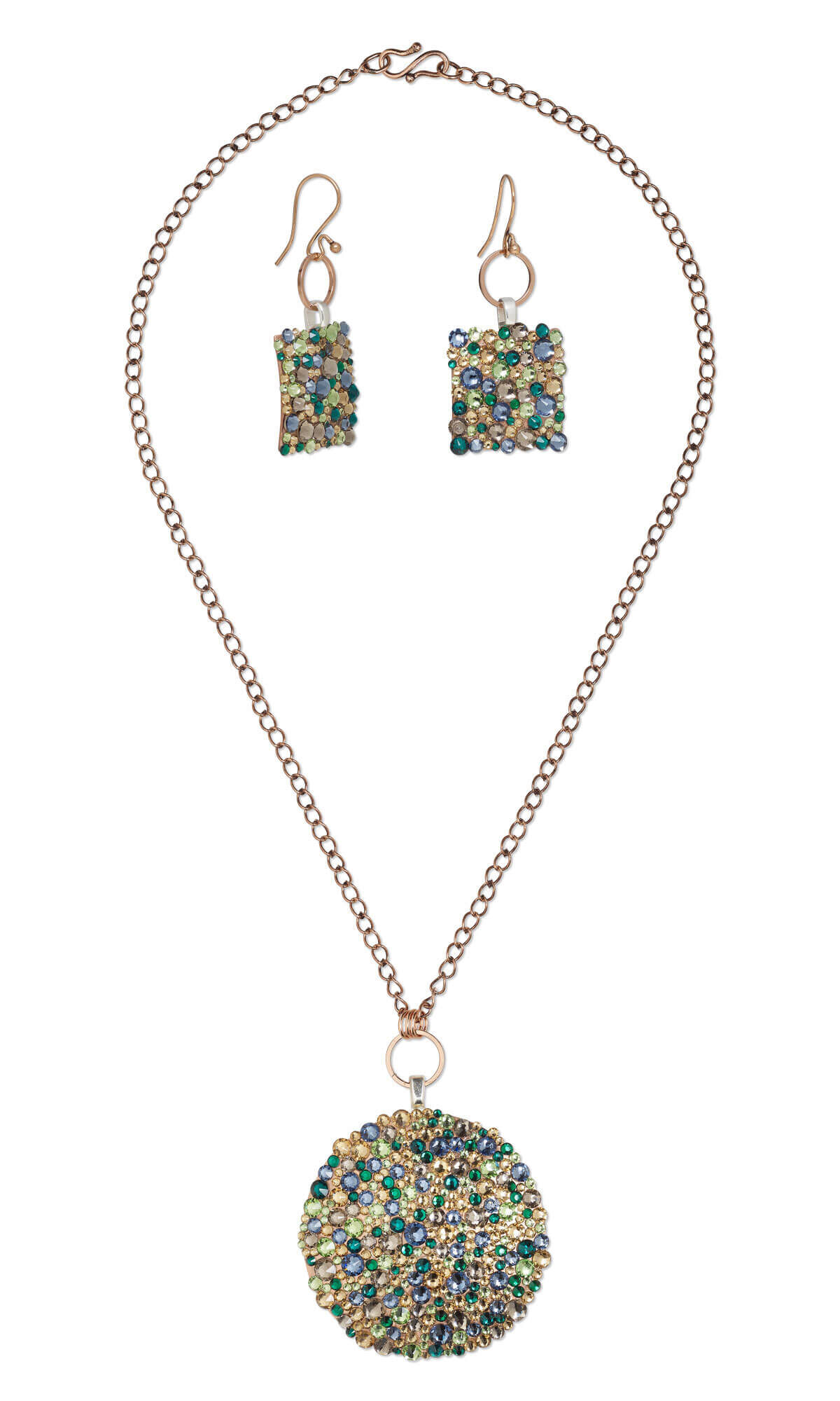 Design Idea N E 3 A Single-Strand Necklace and Earring Set with Crystal Passions&reg; Flat Backs and Metal Sheet