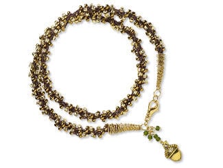 Design Idea K 9 0 1 - Double-strand wrap bracelet has bronze- and topaz-colored seed beads and a gold acorn charm.