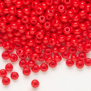 Seed bead, Preciosa Ornela Czech glass, pkg/500g, #6 rocaille, opaque bright red coral, (93170).