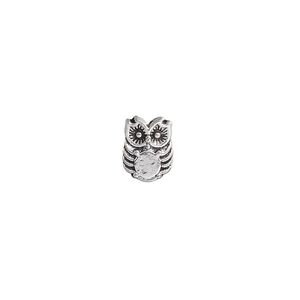 Bead 1pkg20 silver-plated "pewter", 10x8mm owl / SS20 round setting, antique