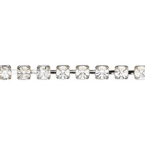 Cupchain, VINTAGE Crystal&trade;, imitation rhodium-plated brass and crystal, crystal clear, 4.2mm square. Sold per pkg of 1 meter.