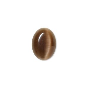 Cabochon, cat's eye glass (fiber optic glass), brown, 16x12mm calibrated oval, quality grade. Sold per pkg of 8.