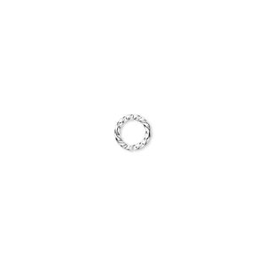 Jump ring 1pkg100 silver-plated, 6mm twisted round, 18 gauge / 4.2mm inside diameter / brass