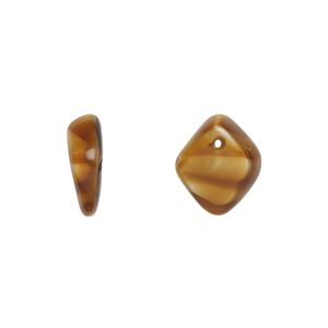 Bead, Czech pressed glass, gold/black, 14x5mm diamond drop. Sold per 15" to 16" strand.