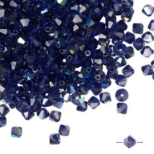 Bead 720pk deep tanzanite AB, Preciosa Czech crystal 4mm bicone