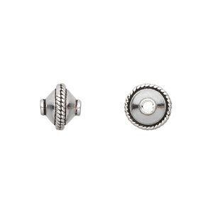Bead 1pkg6 sterling silver, 10x8mm banded saucer, antiqued