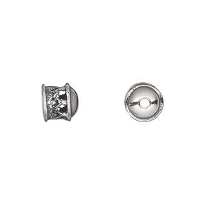 Cord end glue-in 1pkg1 sterling silver, 8x7mm / cutout hearts / 6mm inside diameter, antiqued