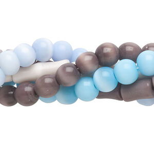 Bead mix, cat's eye glass (fiber optic glass), 4mm-17x6mm round and bamboo. Sold per pkg of (5) 14-inch strands.