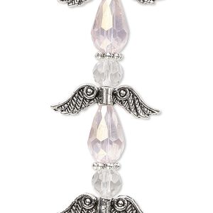 Bead mix 1pkg4 silver-plated "pewter", 23x7mm angel, pink AB & clear / antique