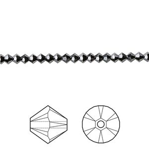 Bead 1440pk jet hematite 2X, Swarovski&reg; 3mm XILION bicone 5328