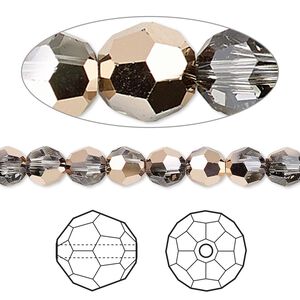 Bead 360pk crystal rose gold 18Kt gold plate, Swarovski&reg; 6mm round 5000