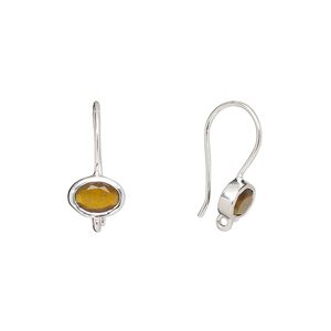 Ear wire fishhook 1pkg2 sterling silver / tigereye (natural), 15.5mm / 7.5x5.5mm oval / hand-cut / closed loop, 22 gauge 1 pair