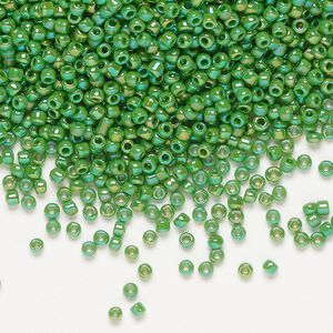 Seed bead, Dyna-Mites&trade;, glass, pkg/1/2kg, #11 round, opaque rainbow emerald green, (747R 11/0 RR).