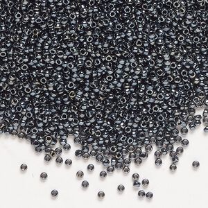 Seed bead, Miyuki, glass, pkg/35g, #15 rocaille, opaque metallic gunmetal (RR-451).