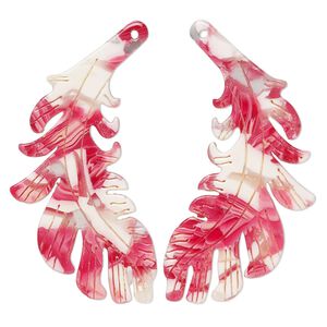 Focal 1pkg4 resin, pink / red / white, 46x25mm single-sided left and right-facing carved feather.