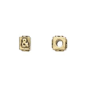 Bead 1pkg4 gold-plated pewter, 8x6mm rectangle / & symbol, antique Dione&reg;