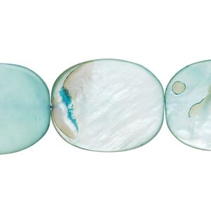 Mother-of-pearl shell 1pkg1, flat oval bead 15 inch light teal green 23x19mm-24x19mm