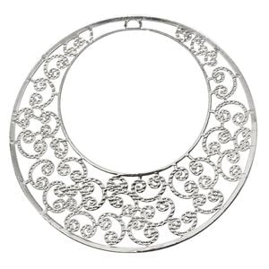Focal, Lazer Lace&trade;, silver-plated brass, 48mm round go-go. Sold per pkg of 6.