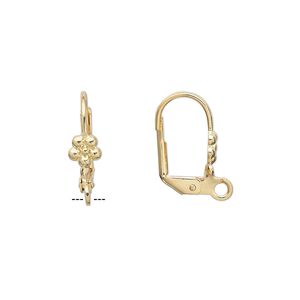 Ear wire leverback 1pkg100 gold-plated, 16mm / 5mm flower / open loop, brass 50 pair