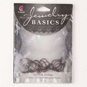 Ear wire leverback 1pkg12, 16mm / open loop, 21 gauge antiqued copper-finished brass 6 pair