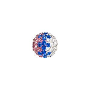 Bead, Egyptian glass rhinestone / epoxy / resin, pink / white / cobalt blue, 12mm round with pav&eacute; wave design. Sold individually.