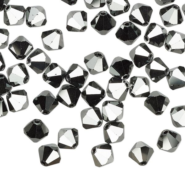 Bead 288pk jet hematite 2X, Preciosa Czech crystal 6mm bicone image number 0