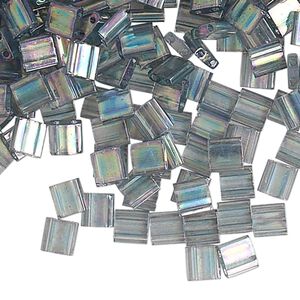 Seed bead, TILA&reg;, glass, pkg/40g, 5mm full tila square, translucent rainbow luster dark grey, (TL-2440D).