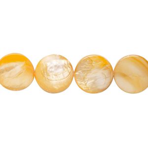 Mother-of-pearl shell 1pkg1, flat round bead 15 inch orange 11-12mm