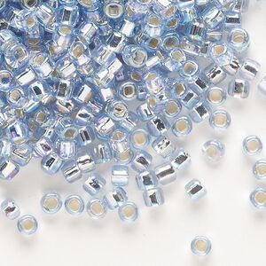 Seed bead, Dyna-Mites&trade;, glass, silver-lined translucent rainbow light grey, #6 round with square hole. Sold per 1/2 kilogram pkg.