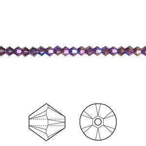 Bead 1440pk amethyst shimmer 2X, Swarovski&reg; 3mm XILION bicone 5328