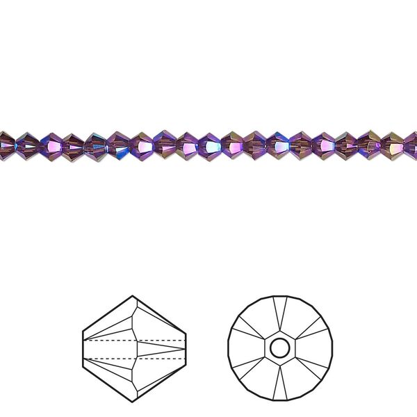 Bead 1440pk amethyst shimmer 2X, Swarovski&reg; 3mm XILION bicone 5328 image number 0