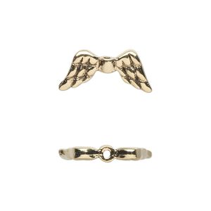 Bead 1pkg2 gold-plated pewter, 20x9mm angel wing, antique