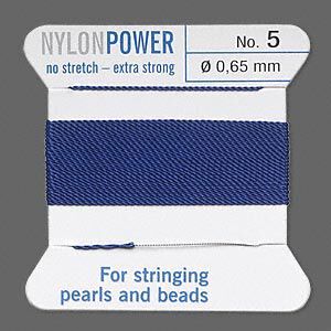 Thread, Griffin, nylon, blue, size #5. Sold per 2-meter card (approximately 78 inches).