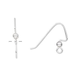 Ear wire fishhook 1pkg10 silver-plated, 18mm angular / 3mm ball / perfect balance / open loop, 22 gauge brass 5 pair