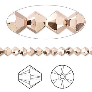 Bead 144pk crystal rose gold 2X 18Kt gold plate, Crystal Passions&reg; 4mm bicone 5328
