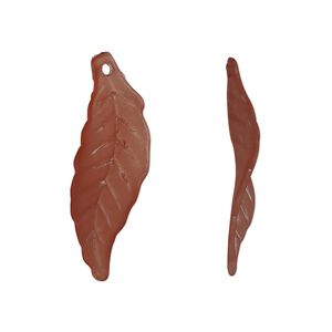 Focal, acrylic, frosted light brown, 30x10mm leaf with 0.5mm hole. Sold per pkg of 100.