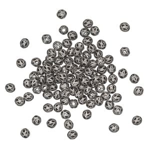 Bead 1pkg100 silver-plated, 4mm cutout round, brass antique